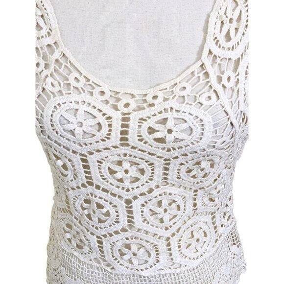 Rebellion Cropped Top Cream Size M Crochet Cotton Short Sleeve Festival Bohemian - Picture 2 of 7